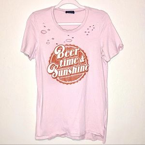 “Beer Time & Sunshine” Graphic Distressed Tee